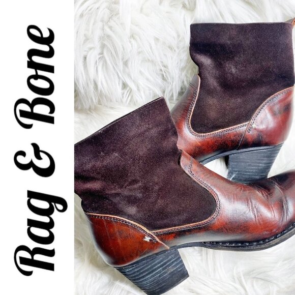 RAG & BONE Mercer II Suede Handmade Antiqued Leather Burgundy Booties, Size 37 - Picture 9 of 12